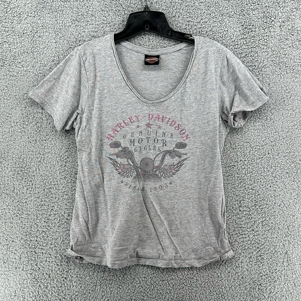 Harley-Davidson V-Neck Graphic T-Shirt Women’s Sz Small-‎ See Measurements.